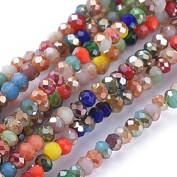 Chapelets de perles en verre transparent électrolytique, facette, rondelle, couleur mixte, 2.5x1mm, Trou: 0.5mm, Environ 185~190 pcs/chapelet, 13 pouce (33 cm)