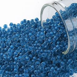Toho runde Saatperlen, japanische Saatperlen, (932fm) dunkelblau gefüttertes Aquamatt, 11/0, 2.2 mm, Bohrung: 0.8 mm, über 1110pcs / Flasche, 10 g / Flasche