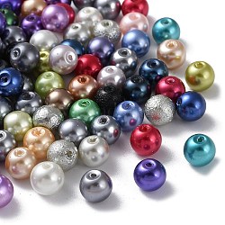 Cottura dipinto di perle di vetro perlato fili di perline rotondo, colore misto, 8mm, Foro: 1 mm, circa 772pcs/500g
