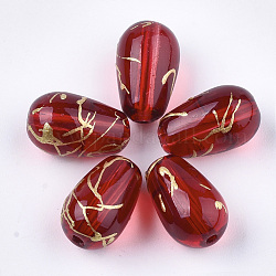 Perles de verre drawbench, larme, rouge, 9x6mm, Trou: 1mm