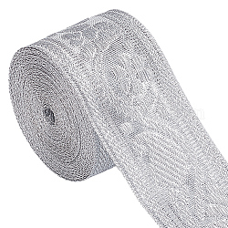 Gorgecraft Polyester Ribbons, Jacquard Ribbon, Floral Pattern, Silver, 1-5/8 inch(42mm)