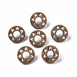 Aretes de donut con flor de madera de nogal con 316 alfiler de acero inoxidable para mujer, bronceado, 18mm, pin: 0.7 mm