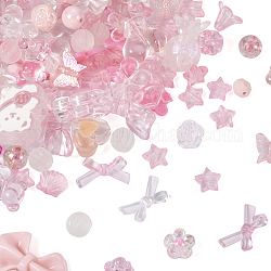 Pandahall 100g cuentas acrílicas opacas y transparentes, formas mixtas, rosa, 7.5~33x7.5~43.5x4.5~16mm, agujero: 1.2~4 mm