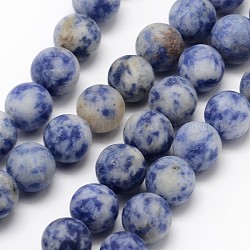 Brins de perles rondes en jaspe de tache bleue naturelle, mat, ronde, 8mm, Trou: 1mm, Environ 48 pcs/chapelet, 15.1 pouce
