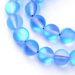 Synthetische Mondstein Perlen Stränge, holographische Perlen, gefärbt, matt, Runde, königsblau, 8 mm, Bohrung: 1 mm, ca. 45~47 Stk. / Strang, 14~15 Zoll