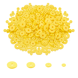 Cuentas de arcilla polimérica hechas a mano ecológicas, disco / plano y redondo, abalorios heishi, amarillo, 11x7x3 cm, aproximamente 2850~3000 unidades / caja