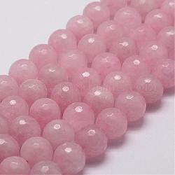 Granos naturales de abalorios de cuarzo rosa, facetados, redondo, 6mm, agujero: 1 mm, aproximamente 61 pcs / cadena, 14.9 pulgada ~ 15.1 pulgadas