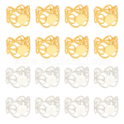 CHGCRAFT 32Pcs 2 Colors Rack Plating Brass Open Cuff Ring Findings, Pad Ring Setting, Heart with Round Tray, Golden & Silver, US Size 6 3/4(17.1mm), Tray: 8mm, 16Pcs/color