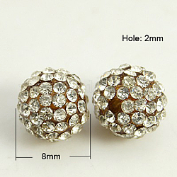 Perles de strass en résine , Grade a, ronde, cristal, 8mm, Trou: 2mm