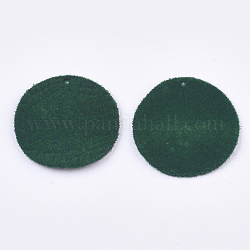 Pendenti in lega floccata, rotondo e piatto, verde scuro, 30x2.5mm, Foro: 1.8 mm