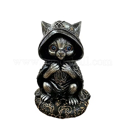 Figurine di gatto mago in resina di Halloween, per la decorazione della scrivania di casa, nero, 80x95x150mm