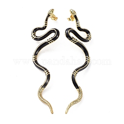 Серьги-гвоздики из настоящей 18-каратной позолоты с яркой эмалью в виде змеи, длинные серьги из латуни с кубическим цирконием для девушек и женщин, чёрные, 78~79x22 мм, штифты : 0.8 мм