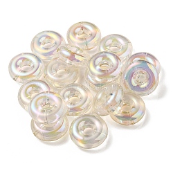 Placage uv perles acryliques irisées arc-en-ciel, perle bicolore en perle, plat rond, clair, 29.5x10.5mm, Trou: 3mm