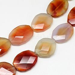 Chapelets de perles en cornaline naturelle, facette, teinte, ovale, 28~32x22~25x7~10mm, Trou: 2mm, Environ 13 pcs/chapelet, 15.7 pouce