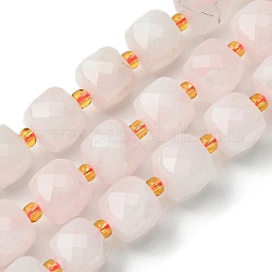 Natural Rose Quartz Beads Strands, with Seed Beads, Faceted Cube, 8~9x8~9x8~9mm, Hole: 0.9~1mm, about 35~39pcs/strand, 14.80''~15.16''(37.6~38.5cm)
