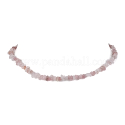 Collar de cuentas de chip de cuarzo rosa natural, color acero inoxidable, 15.94~15.98 pulgada (40.5~40.6 cm)