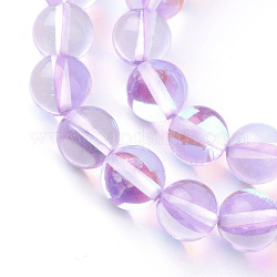 Synthetische Mondstein Perlen Stränge, holographische Perlen, gefärbt, Runde, Flieder, 8 mm, Bohrung: 1 mm, ca. 45~47 Stk. / Strang, 14~15 Zoll