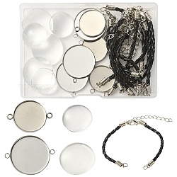 DIY Blank Dome Link Bracelet Making Kit, Including PU Leather Cord Bracelet Making, Flat Round 304 Stainless Steel Cabochon Connector Settings, Glass Cabochons, Stainless Steel Color, 18Pcs/box