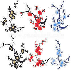 Gorgecraft 6 個梅の花のアイロンパッチ刺繍花のアップリケトリミング花柄生地ステッカー縫う布修理パッチジーンズ服 diy クラフト縫製コスチュームアクセサリー赤、黒、青