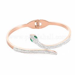Bracelet manchette ouvert serpent strass, bracelet jonc articulé en acier inoxydable avec argile polymère pour femme, or rose, diamètre intérieur: 1-7/8x2-1/2 pouce (4.7x6.2 cm)