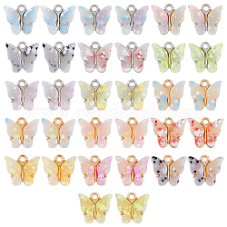 Superfindings 32 pz 16 stili charms in acrilico, con risultati in paillettes e lega, fascino farfalla, colore misto, 12x14mm, 2pcs / style