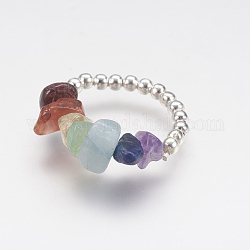 Кольца из натуральных драгоценных камней, с латунной бисера, серебристый цвет, 19 мм