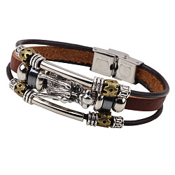 Dragon head cordon en cuir bracelets multi-brins, avec les accessoires en alliage, couleur mixte, 60mm, 150~200mm