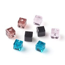 Perles de strass en verre, facette, cube, couleur mixte, 6x6x6mm, Trou: 1.8mm