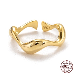 925 brazalete de plata esterlina, anillos abiertos, con 925 sello, ola, dorado, diámetro interior: 16 mm