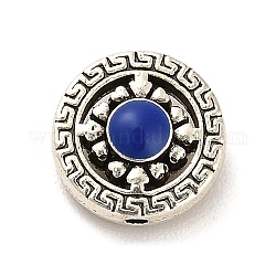 Zink-Legierung Perlen, mit Emaille, Antik Silber Farbe, flach rund mit Kreuz, königsblau, 14x6.5 mm, Bohrung: 1.3 mm