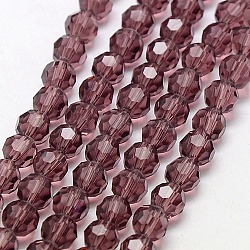 Abalorios de vidrio, facetas (32 facetas), redondo, púrpura, 8mm, agujero: 1 mm, aproximamente 70~72 pcs / cadena, 22.6 pulgada