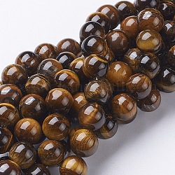 Gemstone Beads Strands, Round, Tiger Eye, about 10mm in diameter, hole: 1mm, 39pcs/strand, 15.5 inch