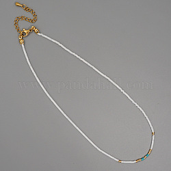 Colliers de perles de rocaille de verre de style bohême pour femmes, avec lesaccessoires en 16.54 acier inoxydable, blanc, 42 pouce ([2] cm)