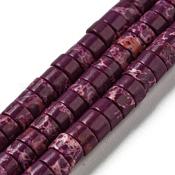 Hebras de cuentas teñidas de jaspe imperial sintético., disco, abalorios heishi, púrpura, 4~4.5x2~3mm, agujero: 0.7 mm, aproximamente 140~141 pcs / cadena, 14.88''~15.12