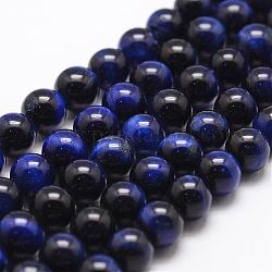 Natürlichen Tigerauge Perlenstränge, gefärbt und erhitzt, Runde, Preußischblau, 8 mm, Bohrung: 1 mm, ca. 44 Stk. / Strang, 14.9 Zoll ~ 15.1 Zoll