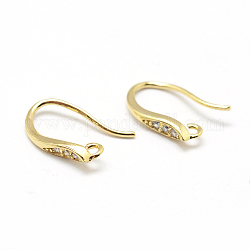 Brass Micro Pave Cubic Zirconia Earring Hooks, with Horizontal Loop, Lead Free & Nickel Free & Cadmium Free, Real 18K Gold Plated, 13x8x2mm, Hole: 1mm, 18 Gauge, Pin: 1mm