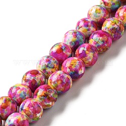 Hilos de perlas sintéticas teñidas de turquesa, redondo, fucsia, 7~8x7~8mm, agujero: 1 mm, aproximamente 50 pcs / cadena, 14.29~14.65'' (36.3~37.2 cm)