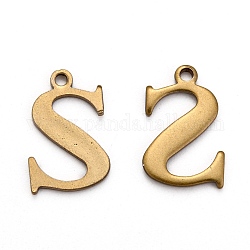304 Stainless Steel Alphabet Charms, Antique Bronze, Letter.S, 12x8x1mm, Hole: 1mm