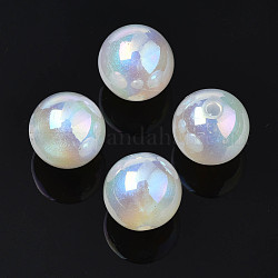 Perles acryliques placage irisé arc-en-ciel, perles de paillettes, ronde, blanc, 15.5mm, Trou: 1.6~1.8mm
