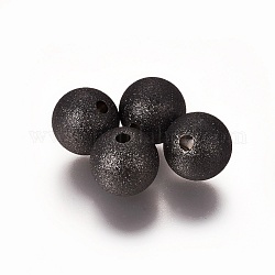 304 strukturierte Edelstahlperlen, Runde, Elektrophorese schwarz, 10 mm, Bohrung: 1.8 mm