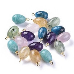 Natural Mixed Stone Pendants, with 925 Sterling Silver Loop, Teardrop, Golden, 17.5~18.5x9.5mm, Hole: 1.4mm