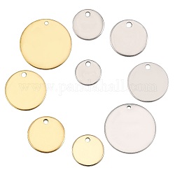 Ciondoli in acciaio inossidabile sunnyclue 304, tag stampaggio vuoto, rotondo e piatto, oro & colore acciaio inossidabile, 8~20x0.8~1mm, Foro: 1~1.6 mm, 40pcs/scatola
