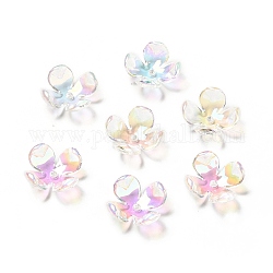 Transparenten Acryl-Blume Perlenkappen, AB Farbe, 4-Blütenblatt Blüte, Farbig, 16.5x16.5x6 mm, Bohrung: 1.8 mm