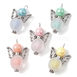 Acrilico e lega pendenti, perla di zucca, farfalla, colore misto, 28.5x18x10.5mm, Foro: 3 e 3.5 mm