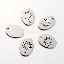 Spray Painted Stainless Steel Pendants, Oval with Star Pattern, Stainless Steel Color, 17x12x1mm, Hole: 2mm