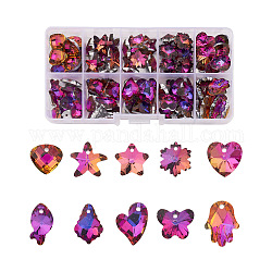 Pendentifs en verre avec strass, accessoires de bricolage pour la fabrication de bijoux, formes mixtes, violet, 12~18x9~15x5~8mm, Trou: 1.2~1.6mm, 100 pièces / kit