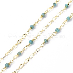 Chaîne de perles fait main en laiton et apatite naturelle, avec bobine, avec bobine, Plaqué longue durée, soudé, 9.5x3.5mm, environ 10.93 yards (10 m)/rouleau