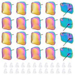 Unicraftale Regenbogenfarbe 304 Ohrstecker aus Edelstahl mit Loch, Schalenform, mit Kunststoff-Ohrmuttern, 16x15.5 mm, Bohrung: 1.2 mm, Stift: 0.7 mm, 30 Stück