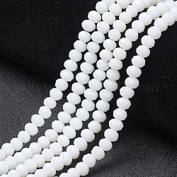 Chapelets de perles en verre opaque de couleur unie, facette, rondelle, blanc, 6x5mm, Trou: 1mm, Environ 85~88 pcs/chapelet, 16.1~16.5 pouce (41~42 cm)