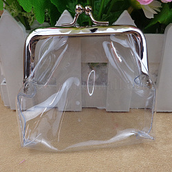 Transparente trapezförmige PPC-Puppenhandtasche, mit Geldbörsenrahmen aus platinfarbenem Eisen, Zubehör für amerikanische Mädchenpuppen, Transparent, 70x90 mm